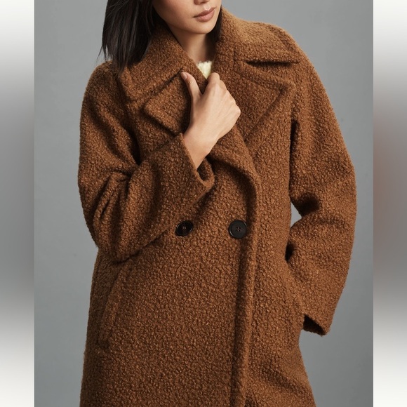 Anthropologie NVLT Long Flat Bouclé Teddy Overcoat Brown‎ Medium - Picture 7 of 7